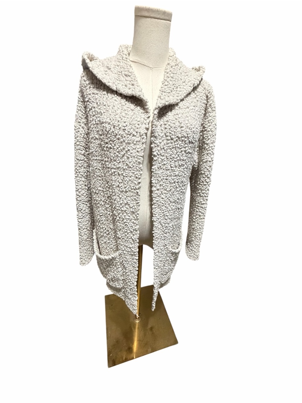 Barefoot Dreams Cozy Sherpa Open-Front Hooded Cardigan Jacket - Ivory Sz S/M